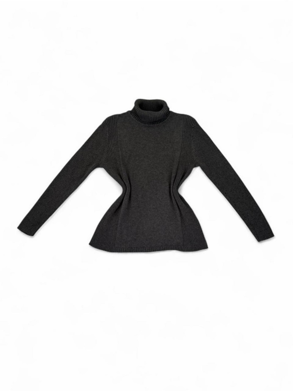 Leo & Nicole Dark Charcoal Slim Ribbed Turtleneck Sweater